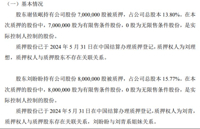 羲和网络2名股东合计质押1500万股 2023年公司净利584.33万