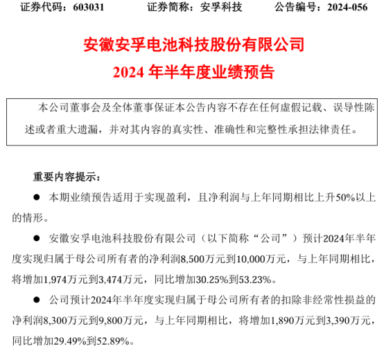 安孚科技2024年上半年预计净利8500万-1亿同比增加30%-53% 出口销量增长  第1张