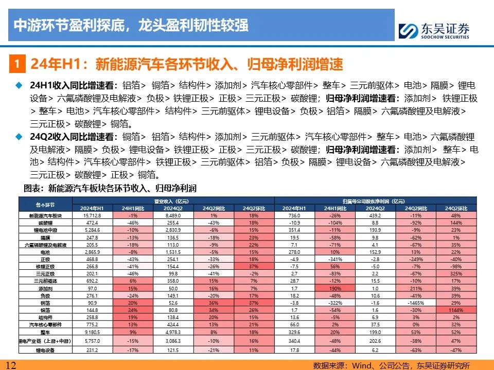 【东吴电新】电动车24Q2财报总结：整车与电池环节依然强势，龙头穿越周期  第12张